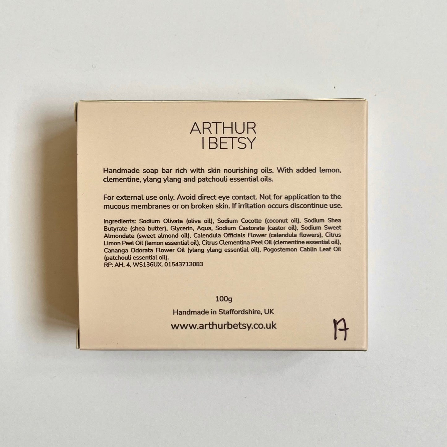 Image of the back of the luxury soap bar box providing information about the soap