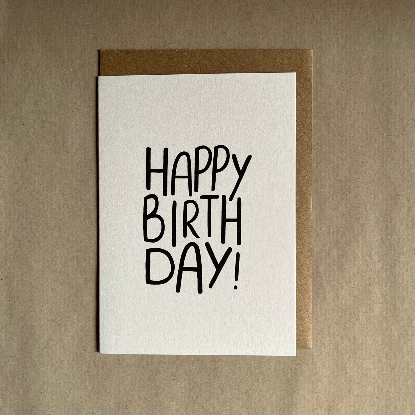 Happy birthday greetings card on white card with 'Happy Birthday!' text