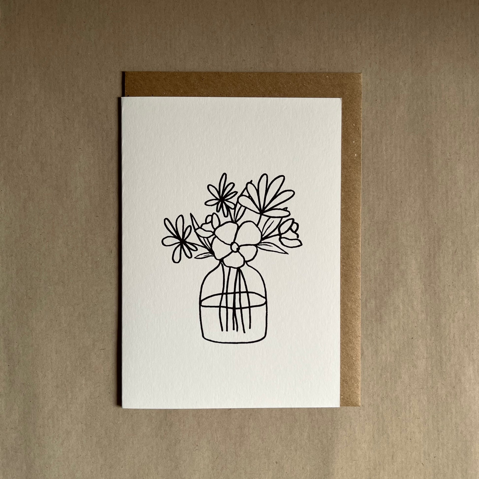 Flowers greeting card with floral black and white illustration