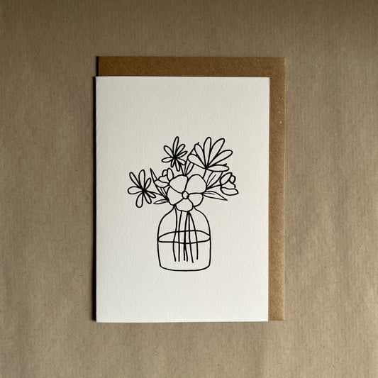 Flowers greeting card with floral black and white illustration