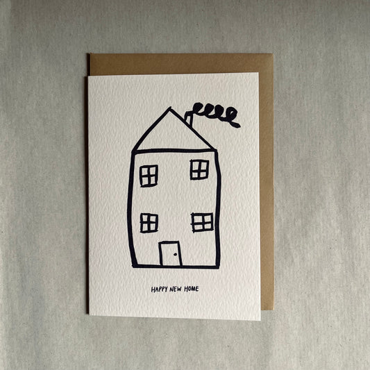 Happy new home / new house greeting card with a house illustration and 'Happy New Home' text