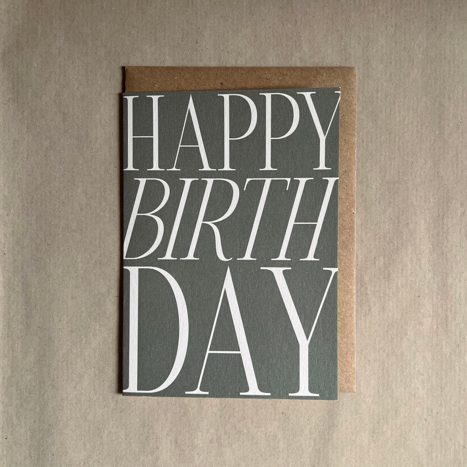 Birthday greetings card with 'Happy Birthday' text on a Green background.