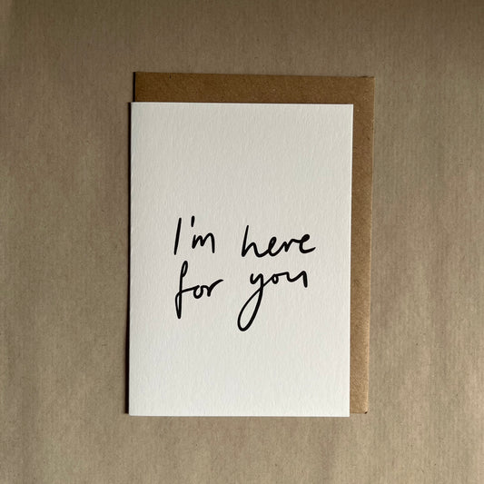 Thinking of you card on white card with 'I'm here for you' text
