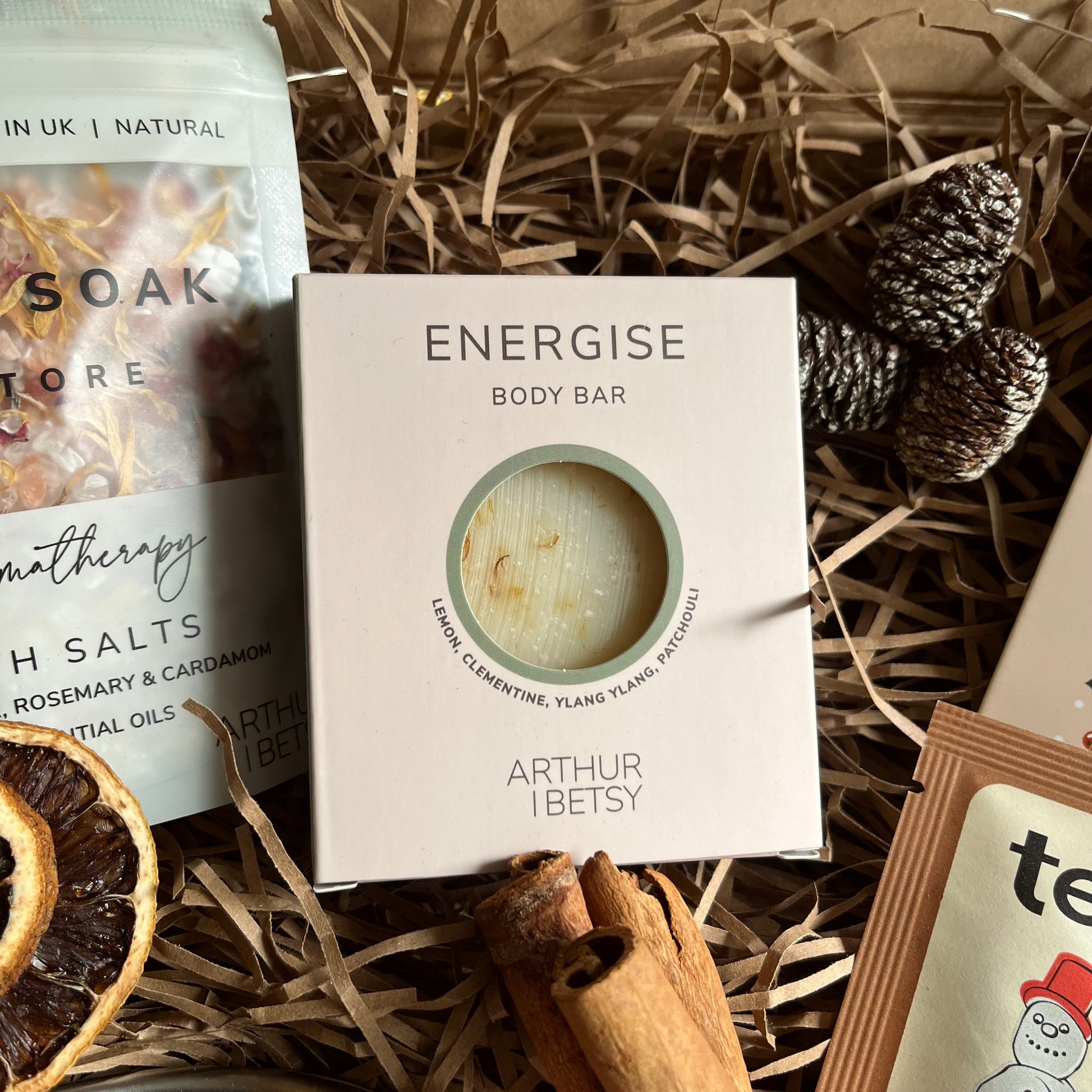 Handcrafted aromatherapy soap bar from the Calm and Bright Gift Box.