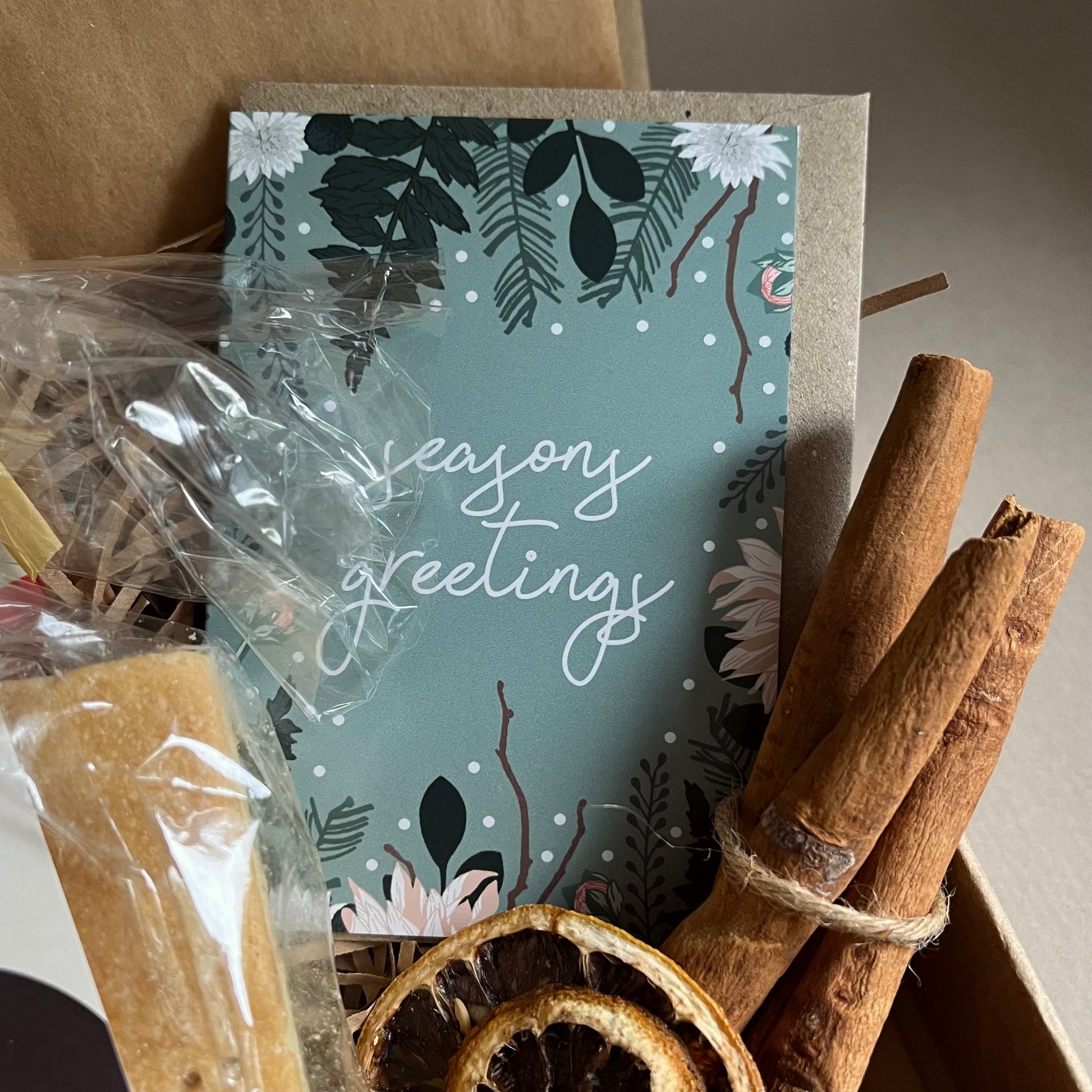 Tea and Treats Mini Gift Box with festive mini greeting card and tea and shortbread treats.