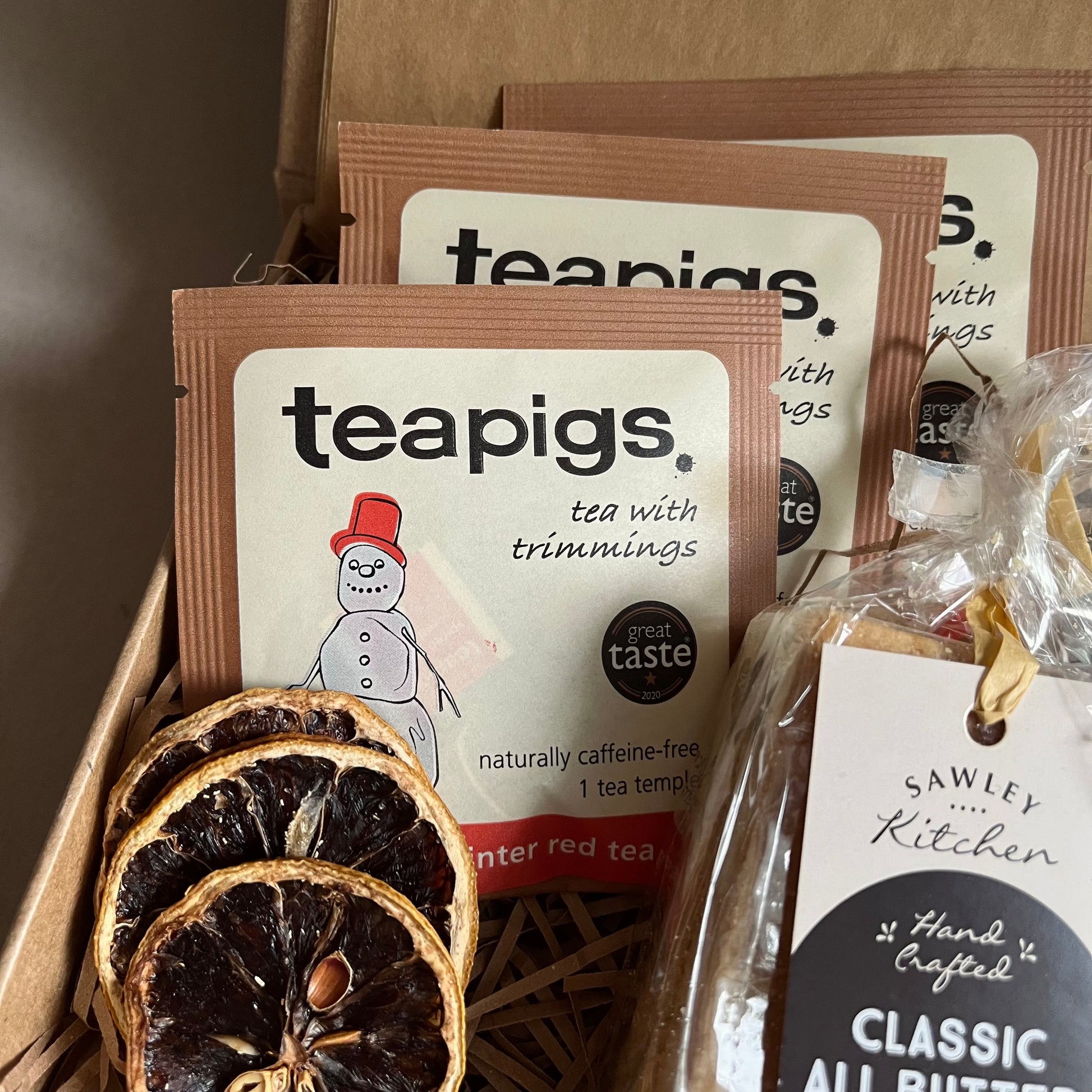 Winter red tea bags from the Tea and Treats Mini Gift Box.